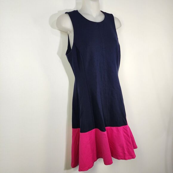 Eliza J Dress Size 6 Blue Pink Color Block Fit And Flare A Line Pockets Knee - Picture 3 of 12